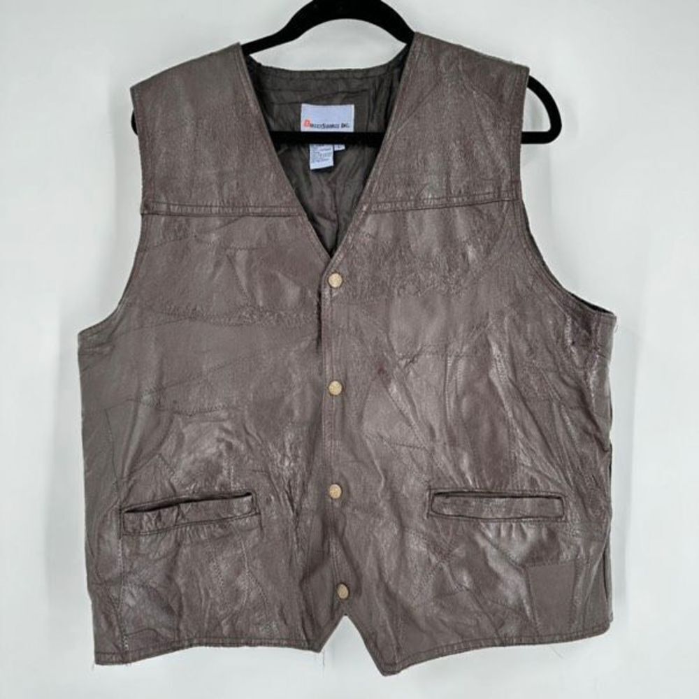 Vintage Direct Source Men's Leather Lined Sleeveless‎ Vest Patchwork Brown Large